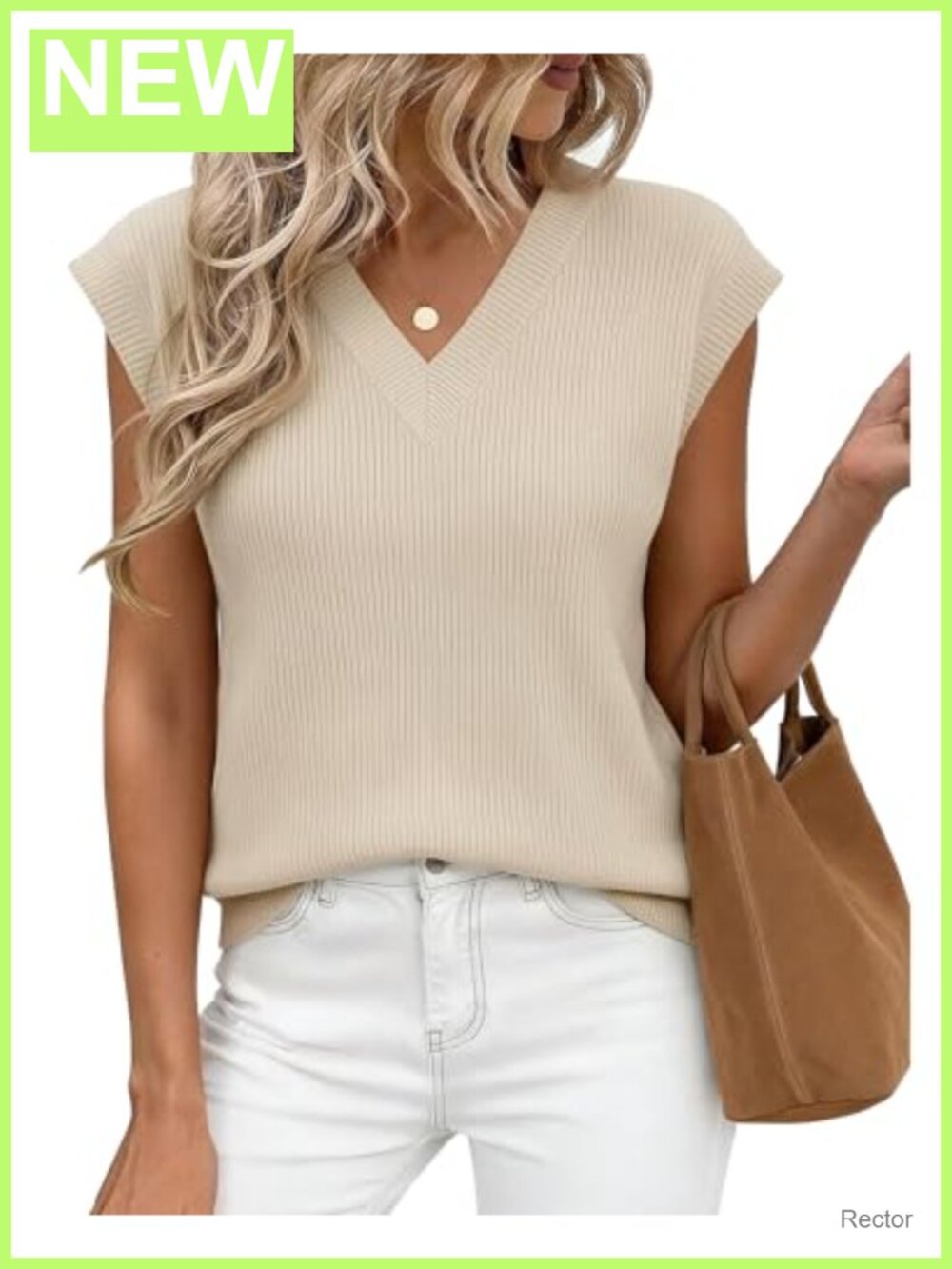 QILORA V-Neck Cap Sleeve Ribbed Knit Sweater Vest Oversized Pullover Top